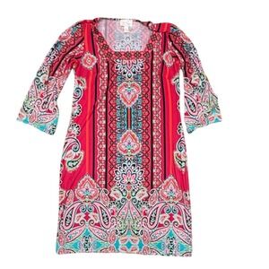 Ivy Road Paisley Print Dress Bohemian Casual Tunic Dress‎ Small